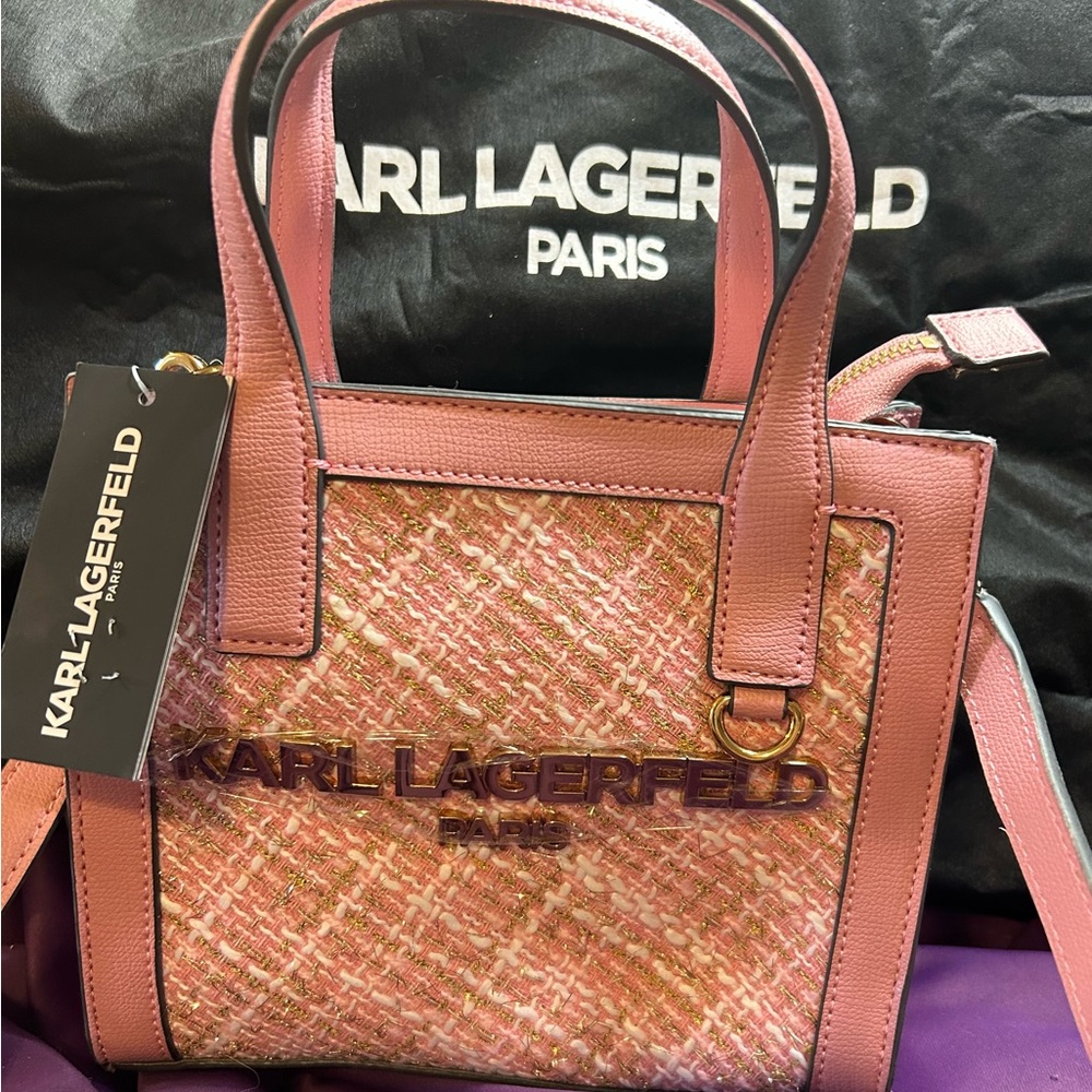 NWT Karl Lagerfeld Paris Pink with Gold Cross Body. Did anyone say Barbie Core